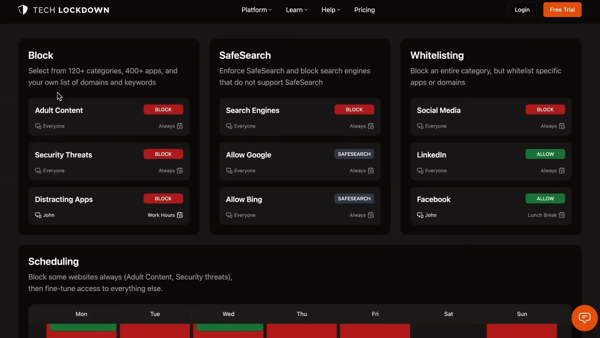 Tech Lockdown platform overview and scheduling features
